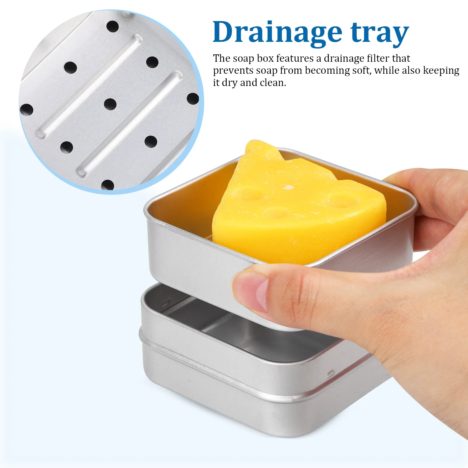 

2Pcs Travel Soap Container Aluminum Box with Drain Strainer for Bar Soap Holder Compact Shower Storage Tray Rustproof