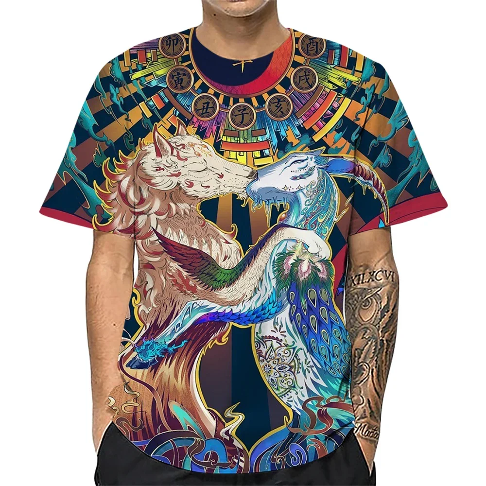 HX Fashion Mens T-shirts Funny Animals White Tiger Art 3D Printed Shirts Summer Short Sleeve Tees Polyester Hip Hop Tops
