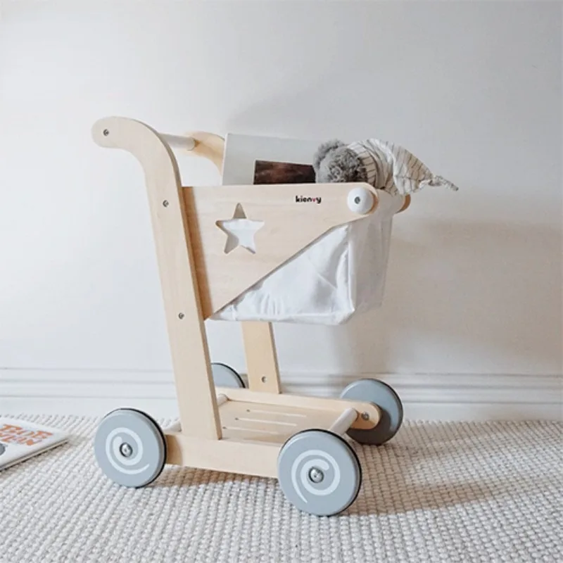 Supermarket play shopping basket education pretend wooden shopping cart accessories supermarket role playing trolley