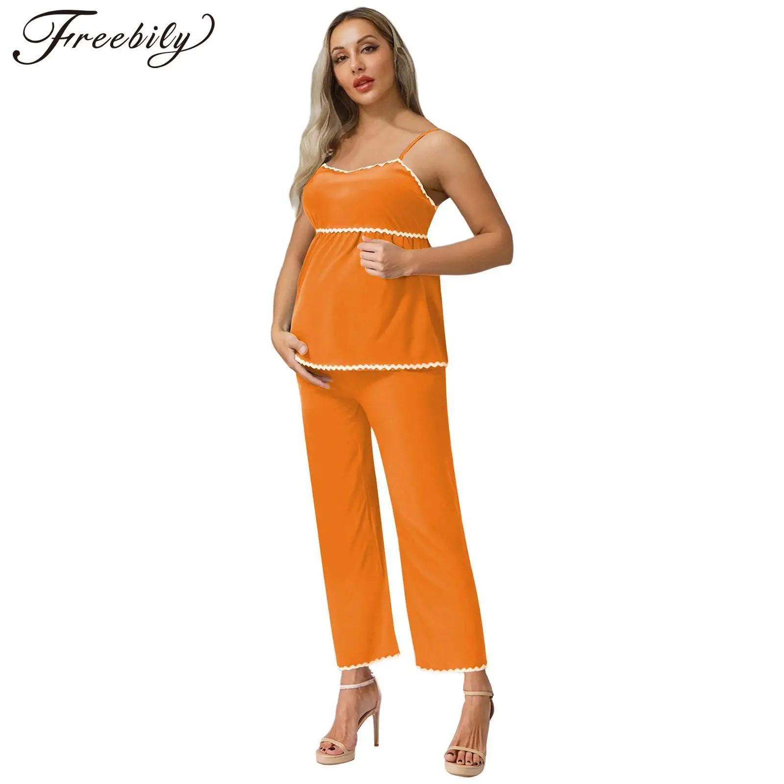 

Одежда для беременных, модная богемная одежда, регулируемые топы на тонких бретельках и широкие брюки, летняя повседневная одежда для беременных