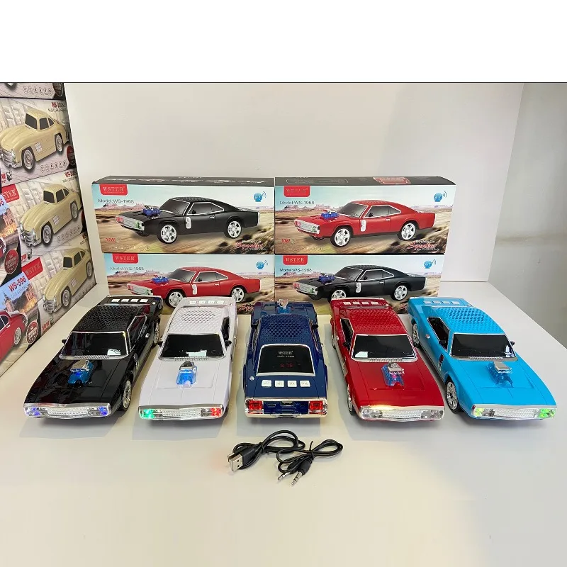 Car Shape Bluetooth Speaker Retro Stereo Sound Wireless Speakers Portable Music Player Led Light BT USB TF FM TWS Loud-speaker