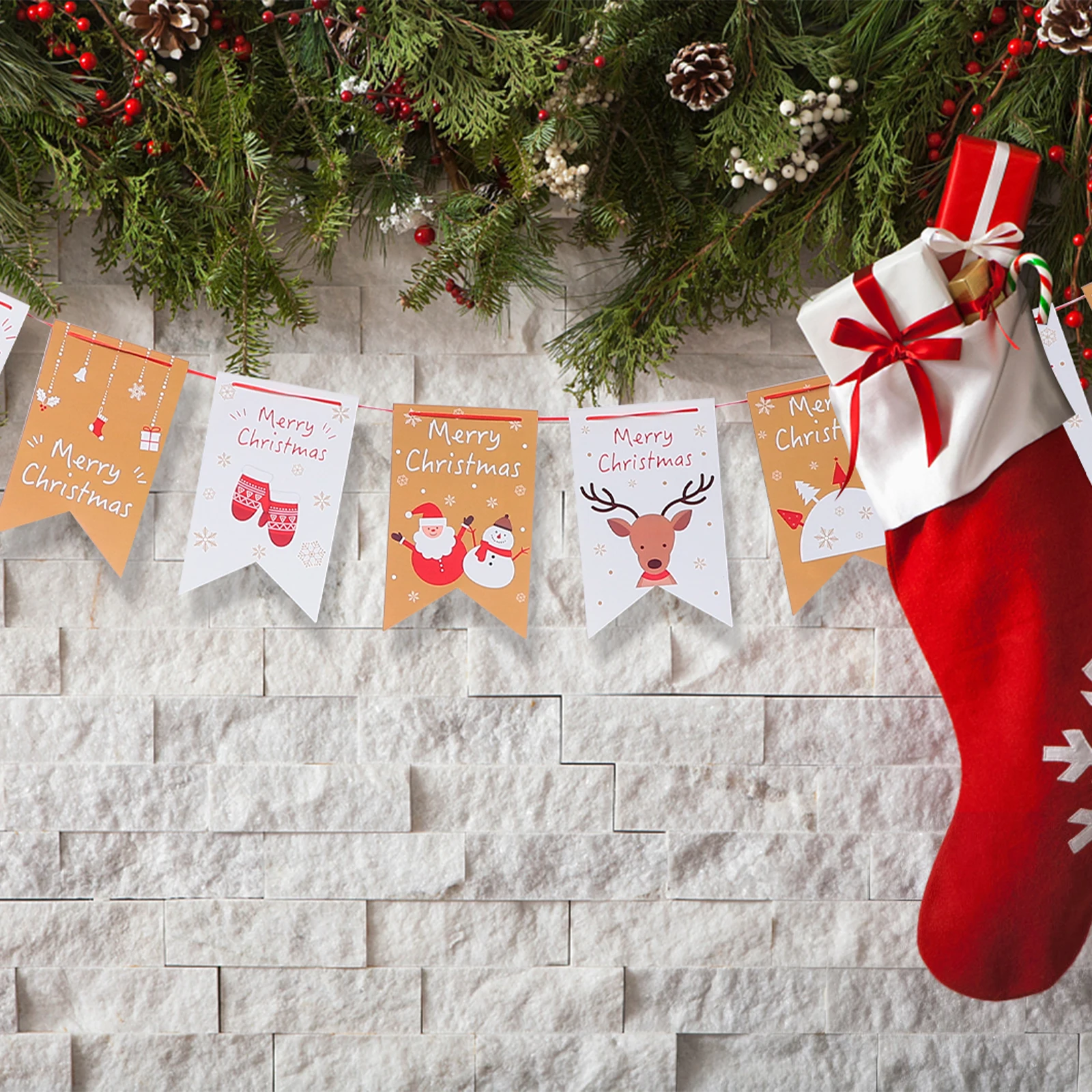 

Cartoon Hanging Flag Christmas Party Banner Outdoor Garland Paper Decor Xmas Bunting Decoration