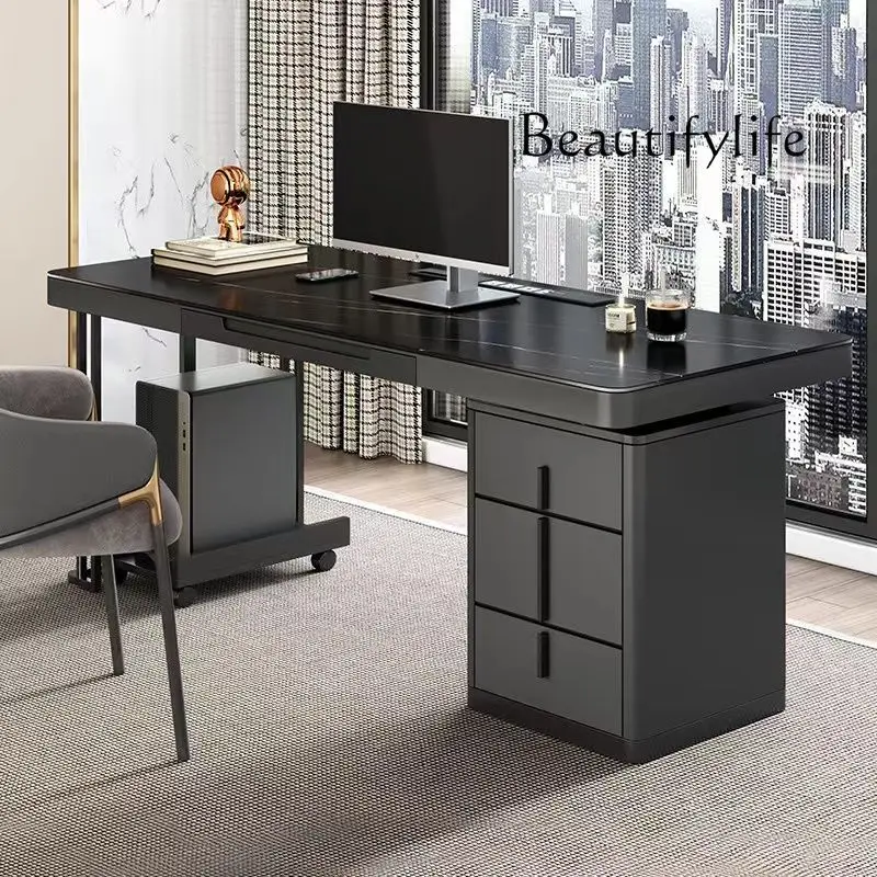 

Italian minimalist desk rock slab computer desk integrated table modern office writing table chair combination