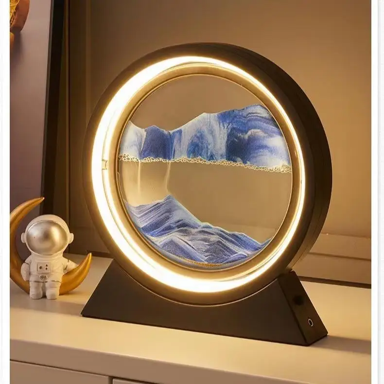 

LED Moving Sand Art Table Lamp Quicksand Night Light 3D Sandscape Hourglass Bedside Lamps Flowing Sand Painting Home Decor Gifts
