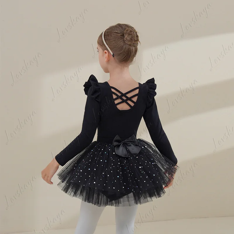 Costumi di danza per bambini - Abito da pratica autunnale per ragazze nere a maniche lunghe per la danza cinese, gonna da balletto per bambine