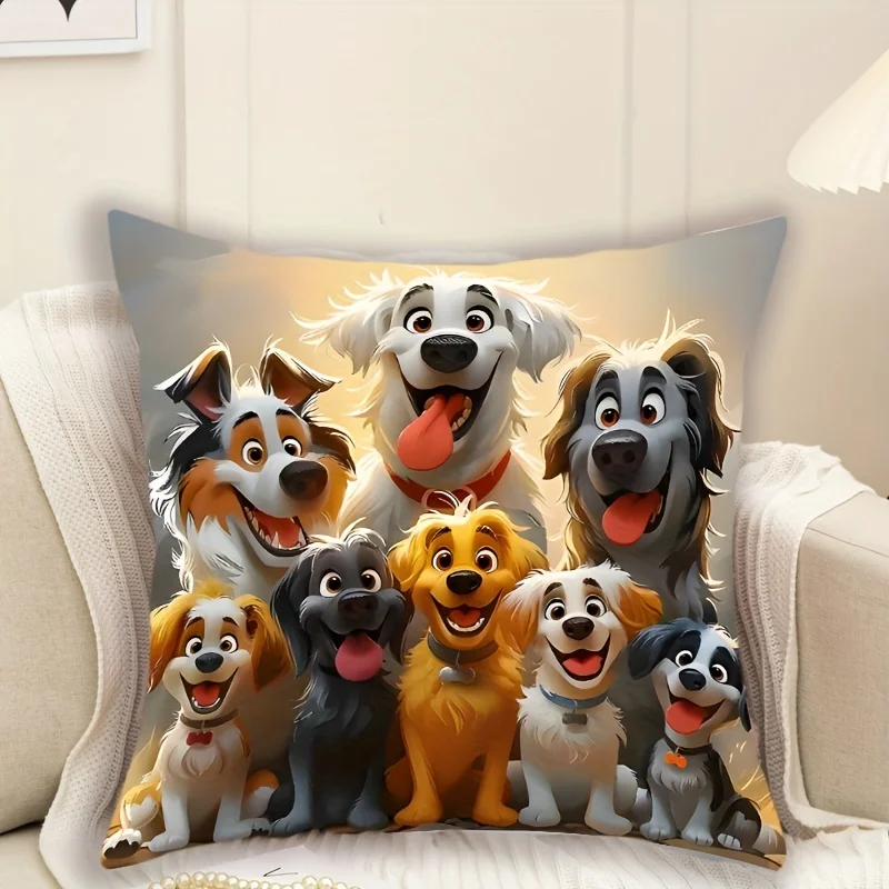 Cute Cartoon Dogs Pillowcase, Fun Animal Design for Kids and Pet Lovers Soft Cotton Cushion Cover with Adorable Characters Style