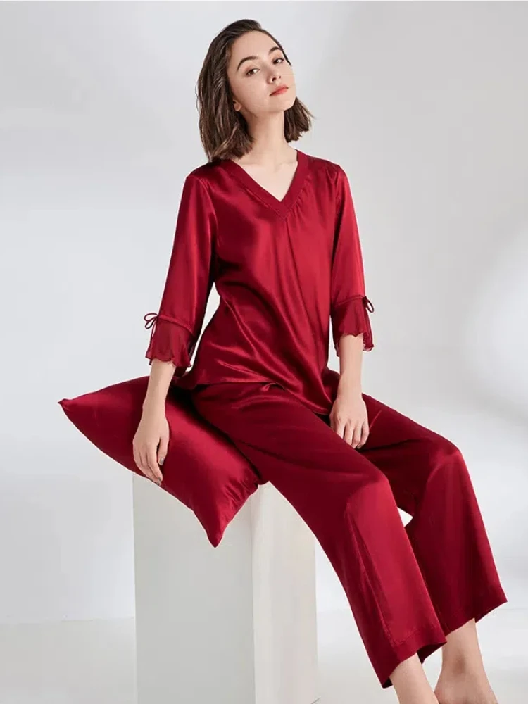 Ensemble de pyjama deux pièces Mulberry Inj2 pour femme, manches longues, style Ins, vêtements de nuit, mode, saisonnier, luxe, automne, 2024, 100%