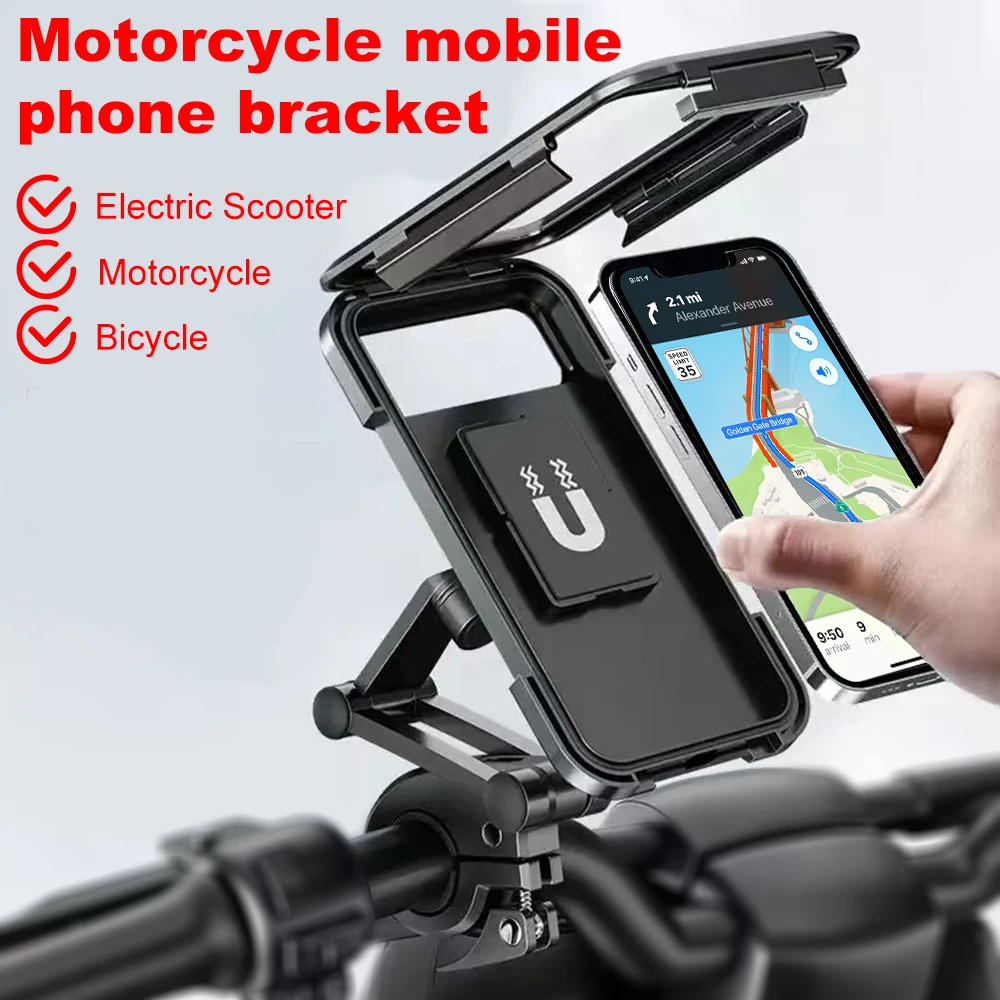 Waterproof Motorcycle Bike Mobile Phone Holder Magnetic Universal Bicycle GPS 360 Swivel Adjustable Motorcycle Cellphone Holder