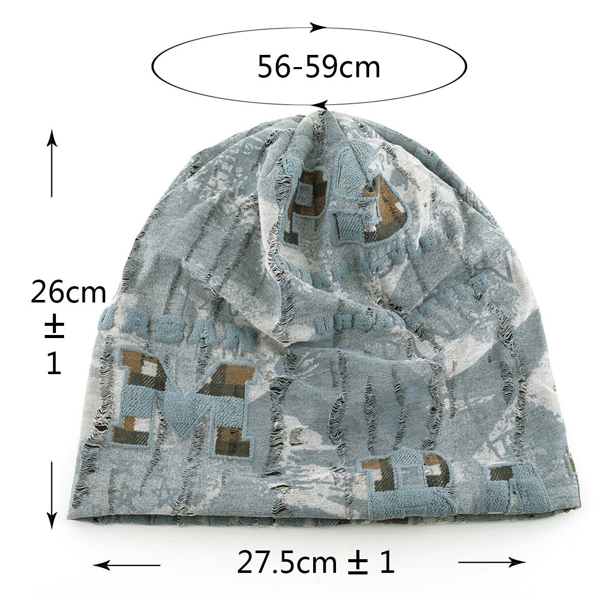 Vintage Distressed Tie-dye Beanie Women ​Foam 3D Letter Printing Hats Men Spring Fall Skullies Beanies Winter Warm Fleece-lined