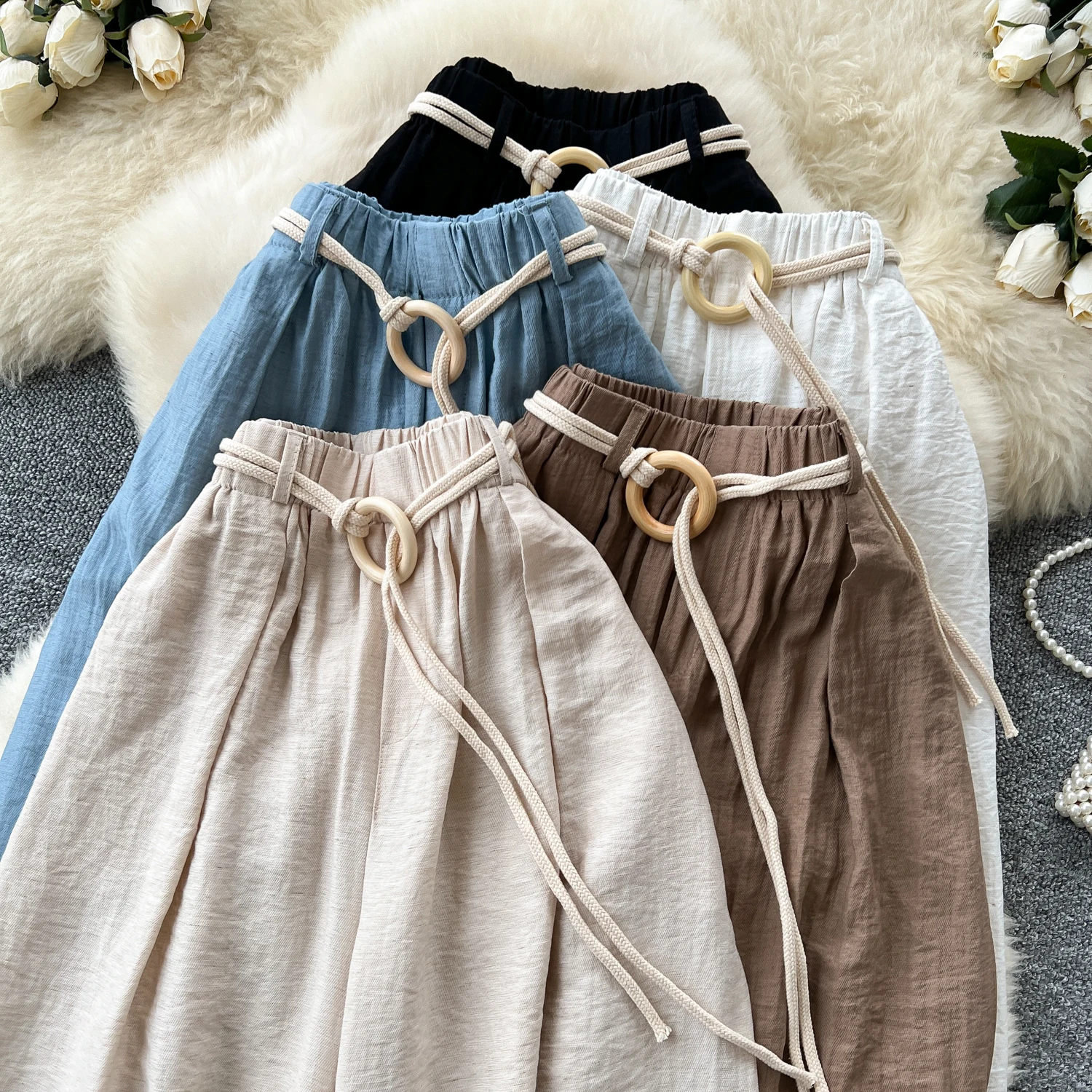 مكتب سيدة كسول بنطال ذو قصة أرجل واسعة صيف 2025 السراويل الجديدة الفضفاضة الدانتيل يصل تمتد الخصر بنطلون فضفاض الشيفون بالازو امرأة Sweatpants #5