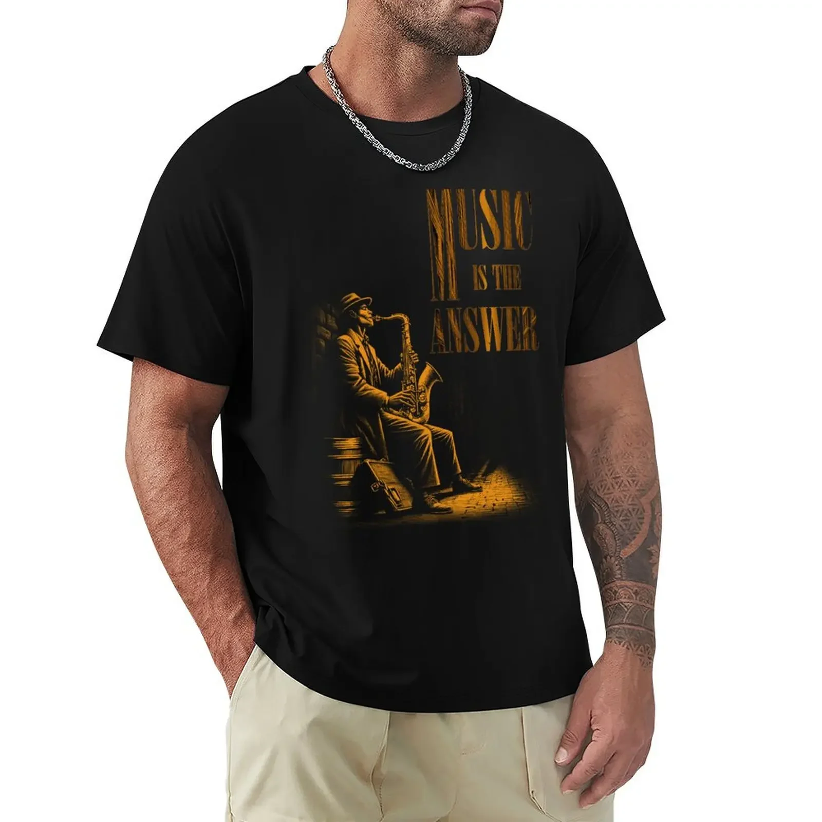 Music is the answer - saxophone T-Shirt new edition baggy shirts oversized t shirt men