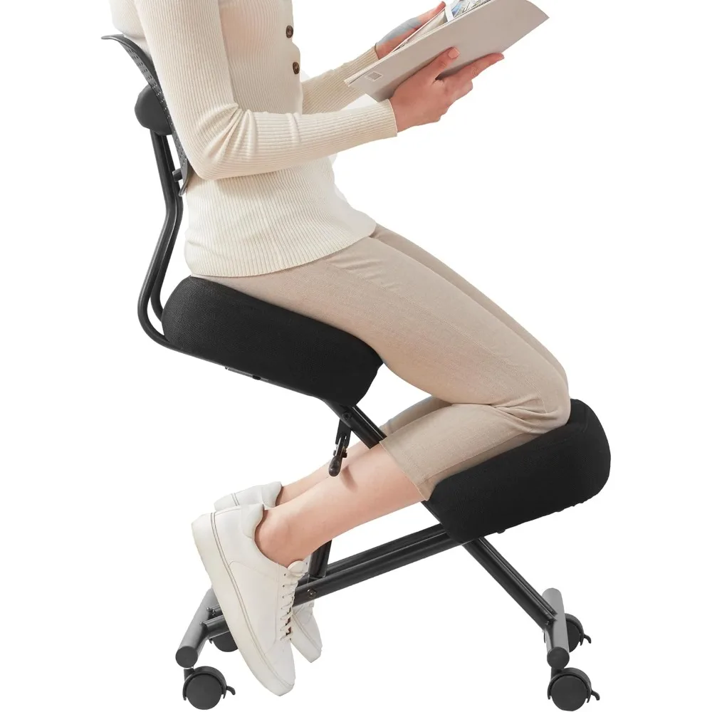 Ergonomic Kneeling Chair with Back Support, Ergonomic Kneeling Tool with Brake and Smooth Gliding Casters, Adjustable Stoo