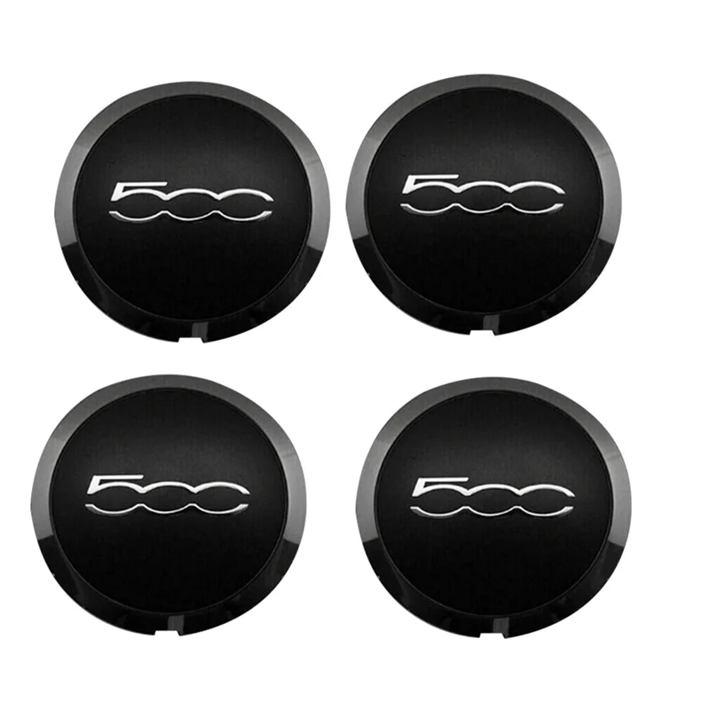 BB-4Pcs 133Mm enjoliveur pour Fiat 500 pièces de rechange roues Centre moyeu capuchons 68078419AC 68078421AC cache-poussière 51884863 noir