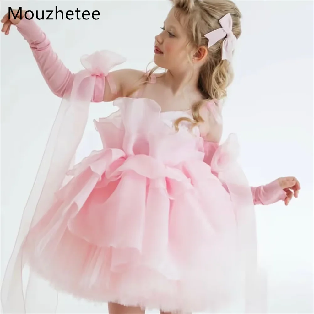 Mouzhetee A-Line Strapless Pleat Birthday Dresses Wedding Party Dress for Kids Flowers Girls Prom Gowns Customized 2026
