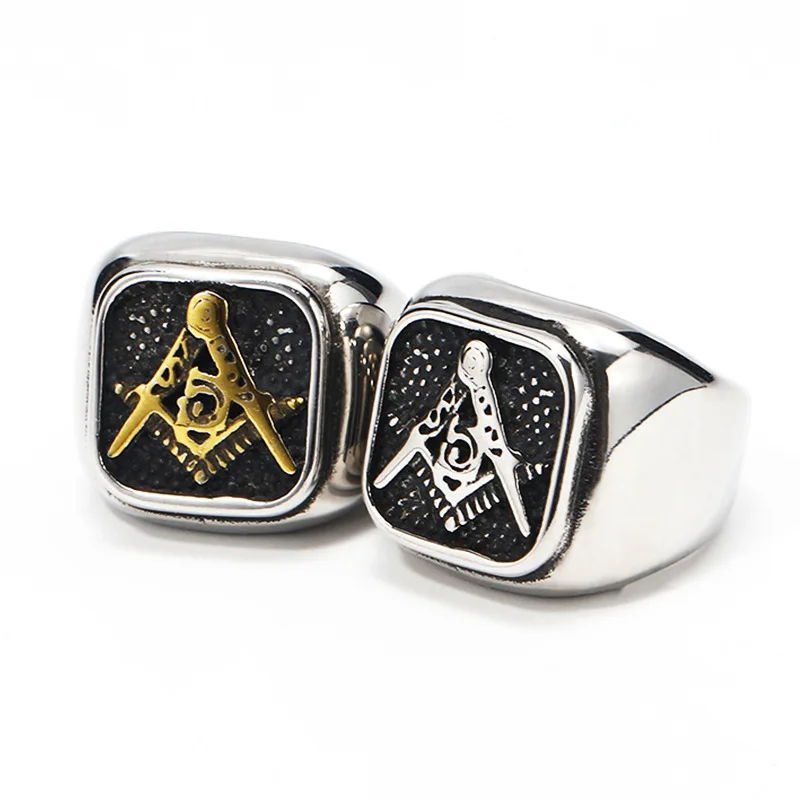 HIP Hop Rock Stainless Steel Masonic Freemasonry Rings for Men Charm Jewelry Black Gold Silver Color Drop Shipping