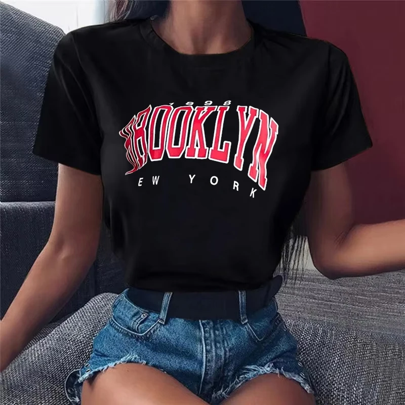 

Fashion Women T-Shirt New1898 Brooklyn York Letter Drop Shoulder Print Vintage T Shirt Oversized Simple Clothes Female Y2K Top