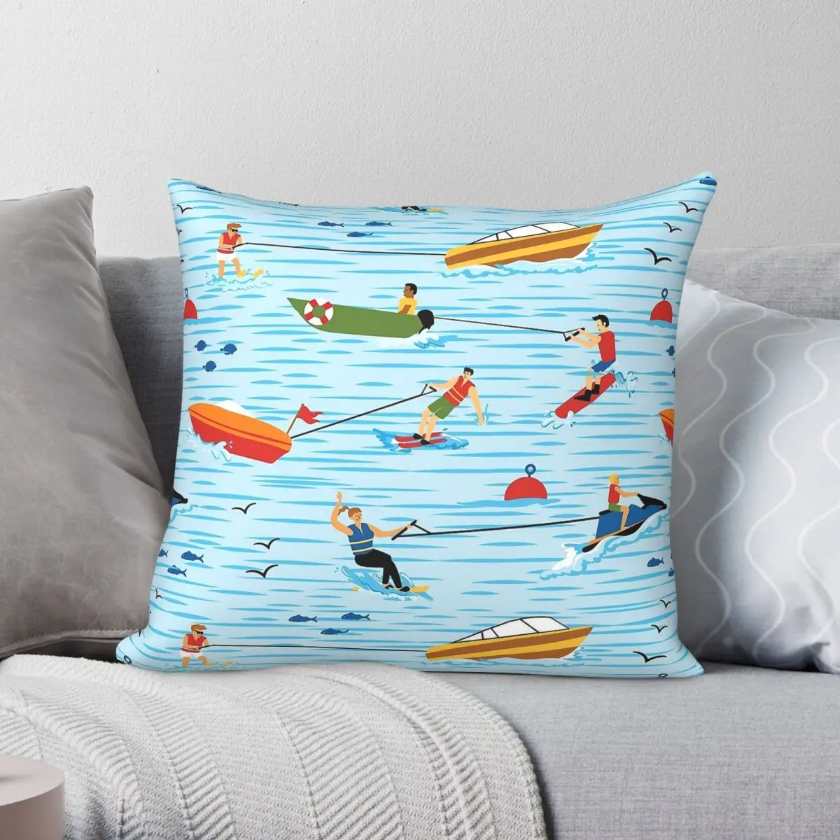 Water Skiing On Lake Square Pillowcase Polyester Linen Velvet Pattern Decor Throw Pillow Case Home Cushion Cover Wholesale 18