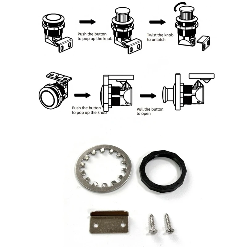 

Camping Vehicle Push Button Lock For Cabinets And Drawers Sturdy Metal Construction Motorhome Storage Door Latches Lock