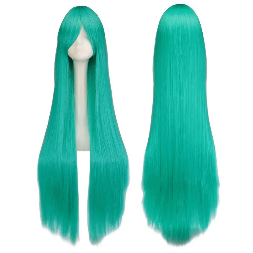 100CM  Straight Mint Green Synthetic  Hair Long Cosplay Party Wigs