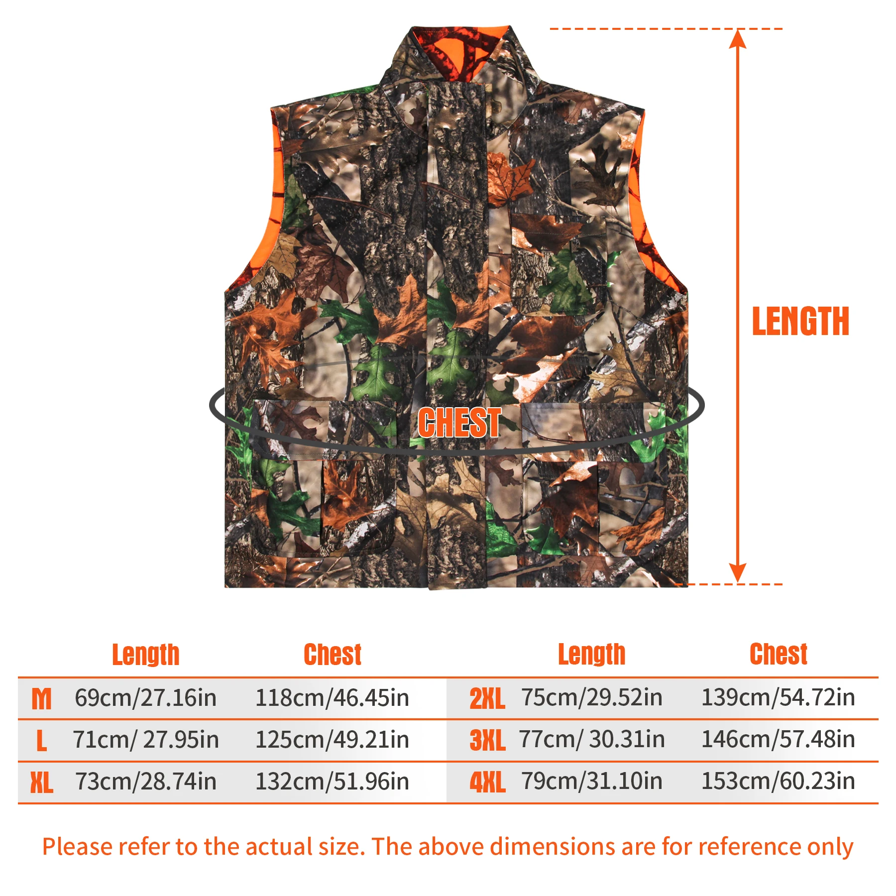 GUGULUZA Orange Camo Hunting Vest Fleece Game Waistcoat Two side Vest Sleeveless Safety Vest Outdoor Hiking Fishing Hunting