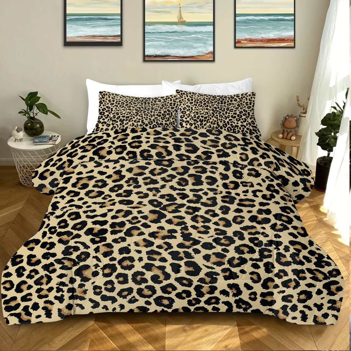 

3 Piece Classical Leopard Print Design Comforter Set Comfortable Quilt Set Suitable for All Seasons Home Decor