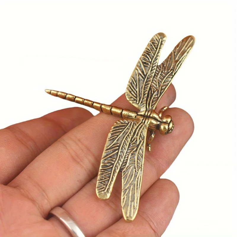1/3 pieces of hand-forged brass dragonfly ornaments, retro style table decoration, tea pet collection boutique