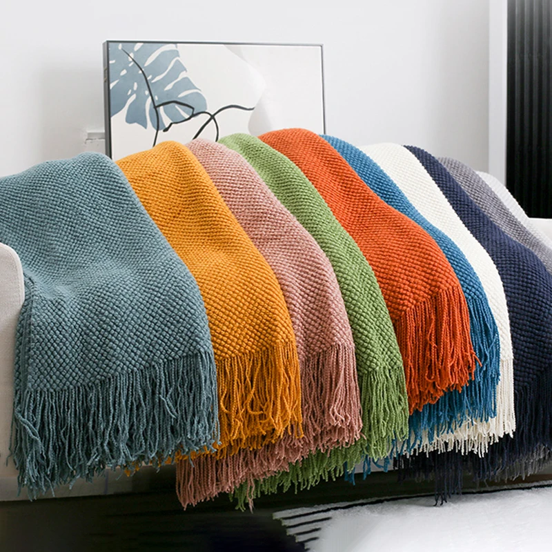 Miękka Sofa koc Nordic dzianina koce z prześcieradłem narzuta na sofę z szalik z chwostami kanapą koc Drop Shipping