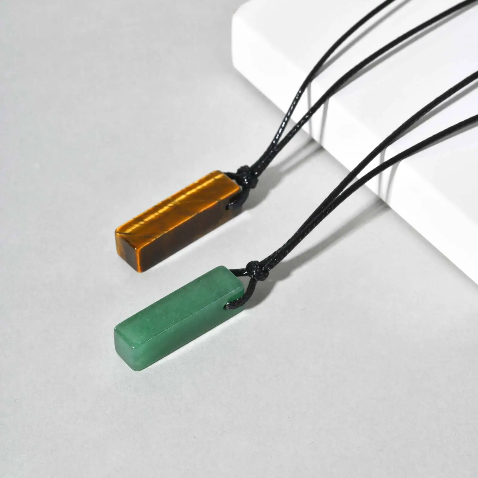 Green Healing Natural Stone Necklace for Men,Cylinder Pendant with Black Leather Long Wax Rope Collar,Sweater Chain Gift - Image 5