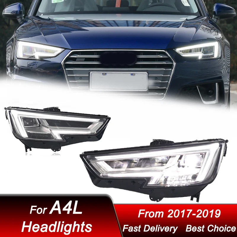 

Автомобильный Стайлинг фар для Audi A4L A4 2017-2019 новый стиль, полностью светодиодные фары в сборе, обновленный комплект аксессуаров для линз проектора