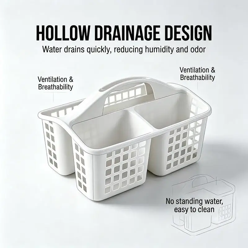 1pc Shower Storage Basket, Portable Partitioned Cleaning Supplies Storage Organizer with Handle, Suitable for Dormitory Bathroom