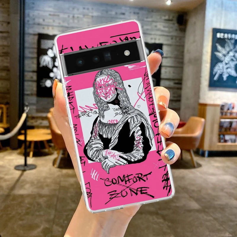 Graffiti Great Art Aesthetic David Mona Lisa Phone Case For Google Pixel 9 8 7 6 Pro XL 8A 7A 6A 5 4 5A 4A 3A XL 5G Clear Cover