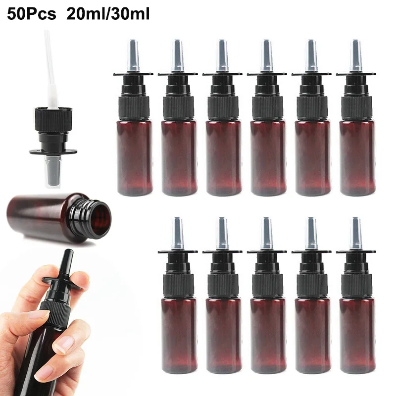 

50pack 20ml 30ml Empty Plastic Nasal Spray Bottles Pump Sprayer Mist Nose Spray Refillable Bottle for Medical Packaging