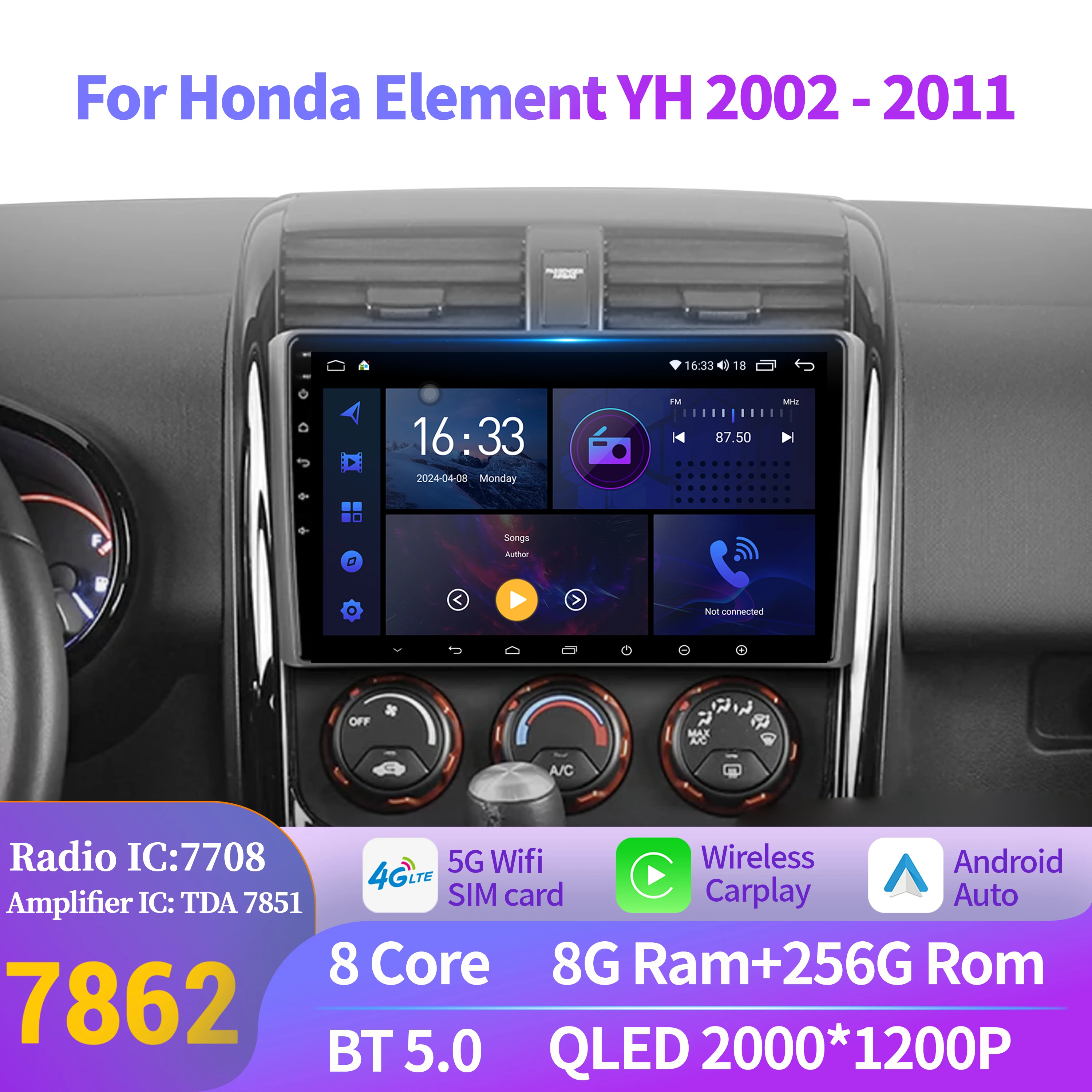 

Android 14 For Honda Element YH 2002-2011 Car Radio Multimedia Navigation Universal Wireless Carplay 7862 8+256 2K QLED Screen