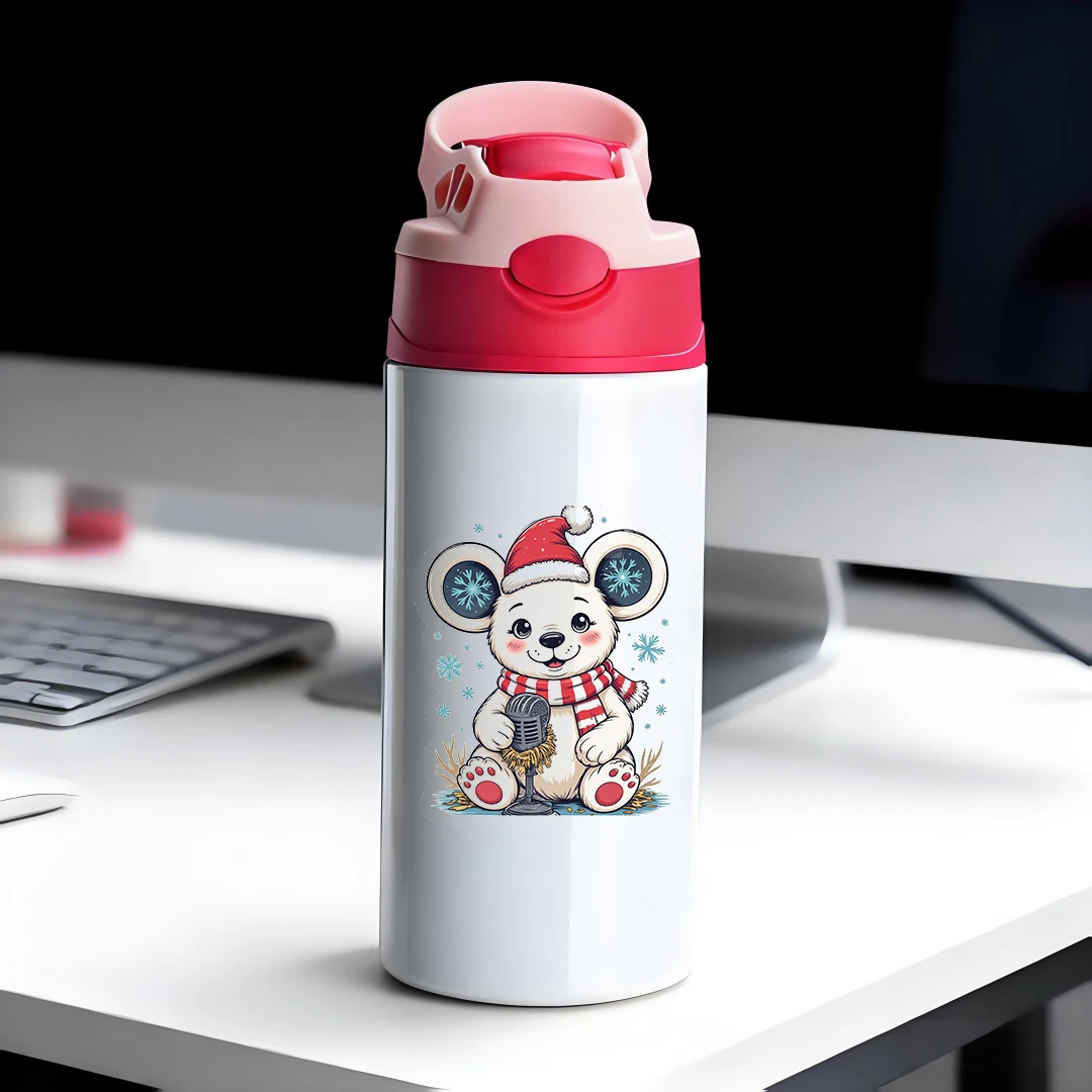 

Cute Bear Christmas Thermos Cup + 304 Stainless Steel Straw Cup Kids Microphone Style Heartwarming Christmas Gift Essential