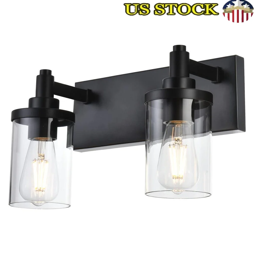 

2 Light Vintage Bathroom Wall Lighting Metal Sconce Clear Glass Shade Modern Vanity Fixtures Easy Install Home Decor