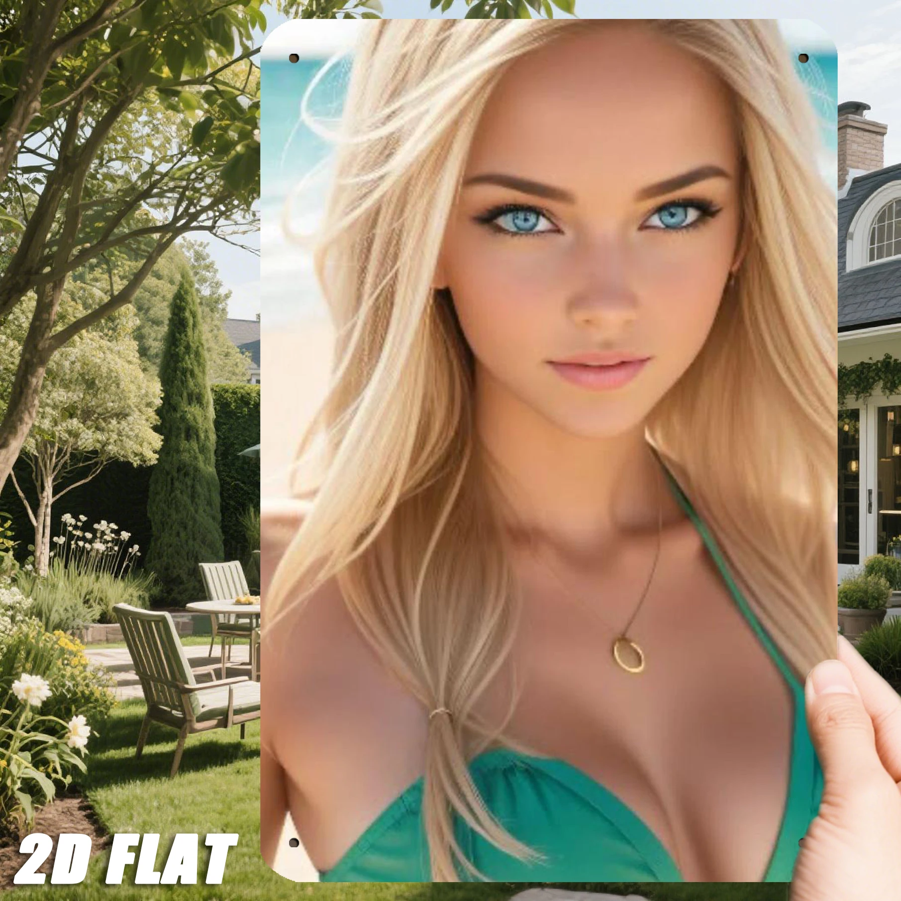 New-2D Vintage Green Bikini Blonde Metal Wall Sign 8x12 Inch Retro Beach Art Decor for Home Bar Summer Party