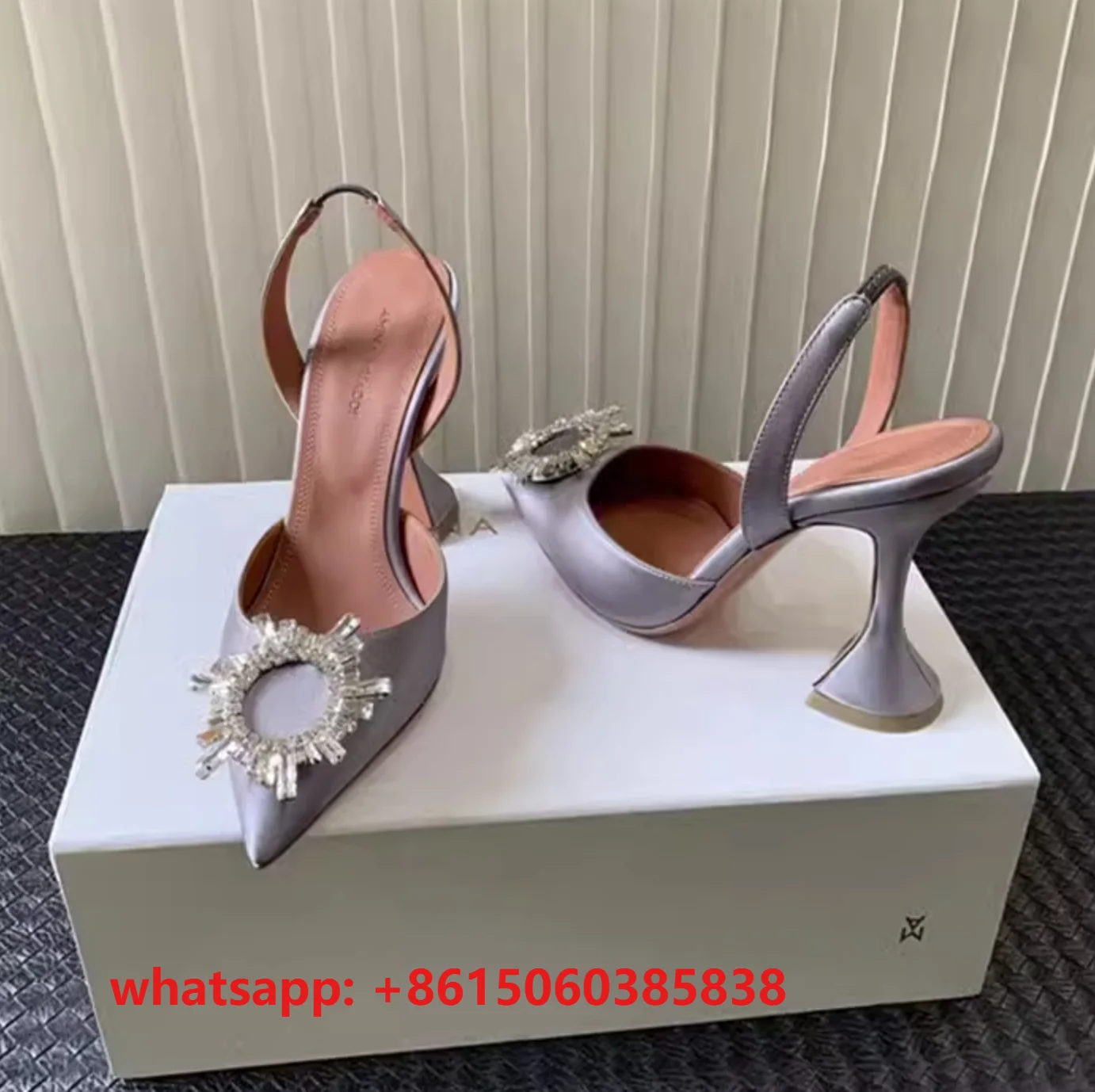 

Grey Lady wedding Begum Sling 9.5cm Heels Rosie Pointed Toe Slingback Crystal Bow Satin Halter Pump Rhinestones sunflowers shoes