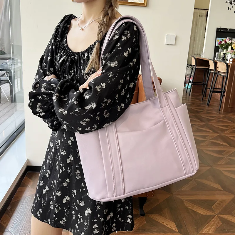 

Solid Color Large Capacity Mommy Tote Bag Practical Commuter Generous Handle Bag Exquisite Convenient Oxford Lady Shoulder Bag