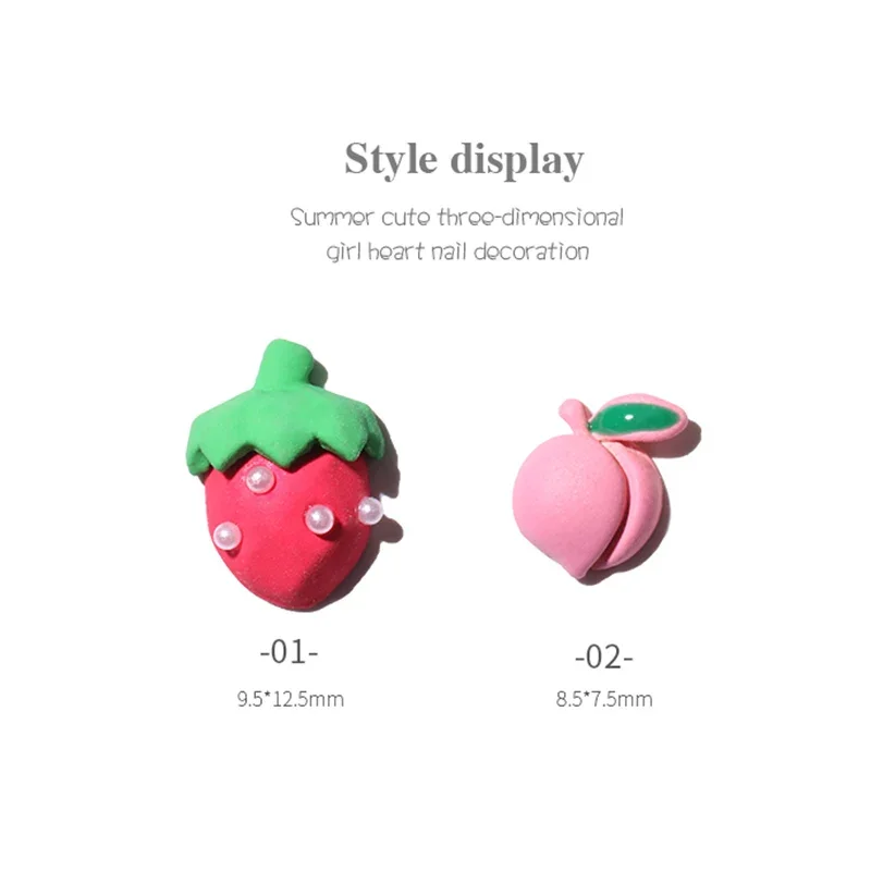 2pcs Peach 3D Cute Fruit Nail Studs Japanese Stawberry Manicure Summer Candy Pink Nails Decoration DIY Nail Art Nail Salon 2pcs