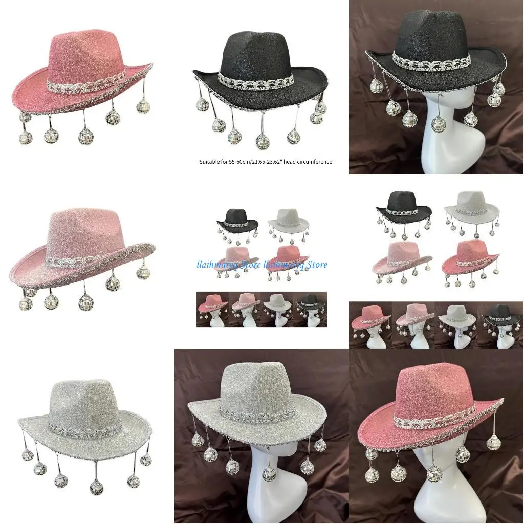 

573B Sparkly Glitters Cowboy Hat Disco Balls for Bachelorette Party Stage Dancing