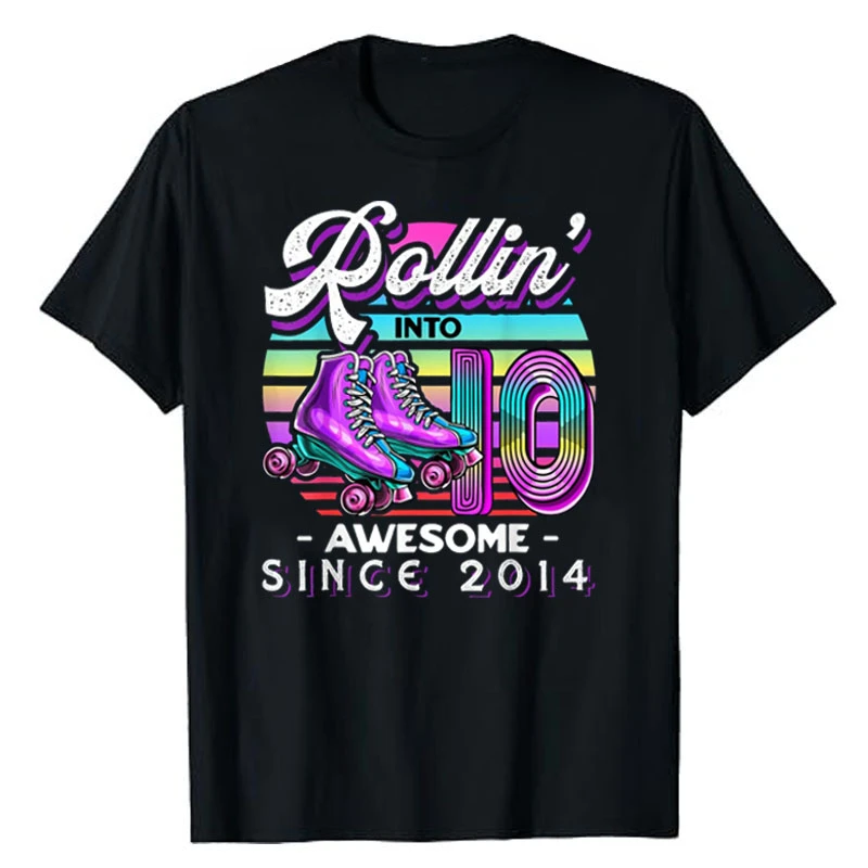 Roller-Skate Lover Clothes Sons Daughters Gifts Rollin' Into 10 Awesome 2014 Roller Skating 10th Birthday T-Shirt for Boys