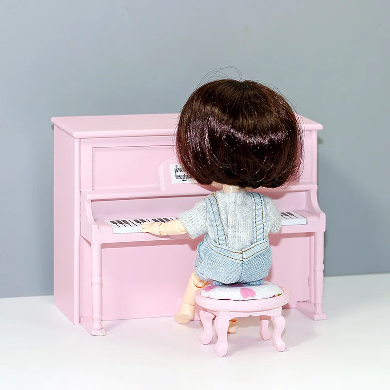 

1/12 Dollhouse Ob11 Chairs Miniature Items Toys Musical Instrument Mini Wood Upright Piano Dolls House Furniture Accessories