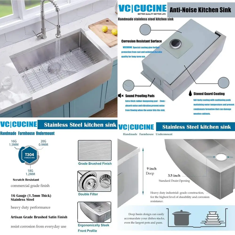 

30 Inch Stainless Steel Single Bowl Undermount Farmhouse Kitchen Sink with Brushed Finish