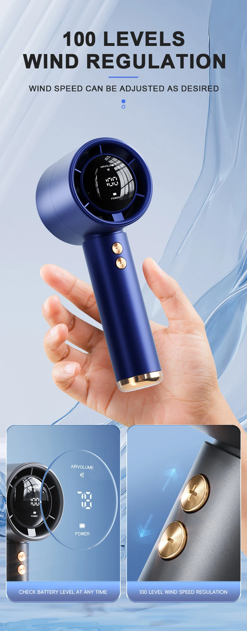 Mini-Handventilator, USB, schnelles Aufladen, tragbarer Luftrechner-Ventilator, stummgeschalteter Hochgeschwindigkeitsventilator für Reisen, Outdoor-Aktivitäten – Detail 4