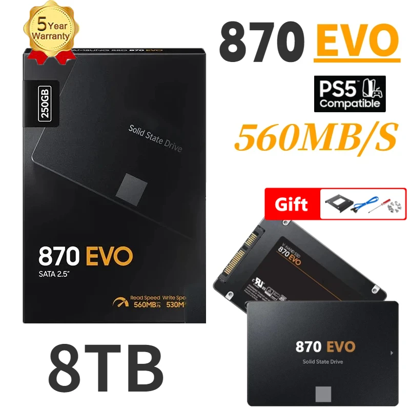 

2024 New SSD 870 EVO 1TB 2TB 4TB 8TB Internal Solid State Drives Hard Disk SATA 3.0 MLC 2.5 Inches for Laptop Desktop PC PS4 PS5