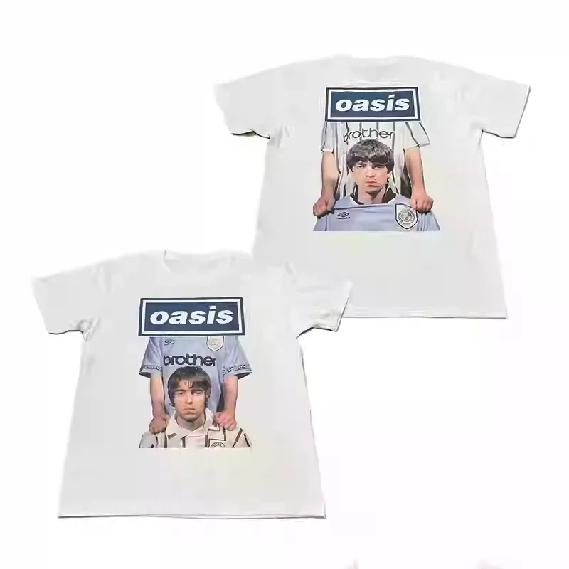 Cotton High Quality Harajuku Oasis Band Rock T-Shirt Retro Punk Short Sleeve Men's and Girls Cotton Summer Short Sleeve