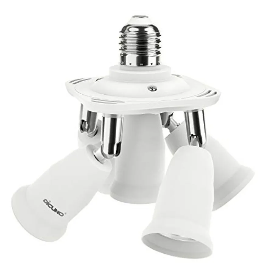 E26 Light Socket Splitter Adapter, Standard Base LED Bulbs Converter, 60 Degrees Adjustable 80 Degree Bendg, 5 Way Bulbs Socket