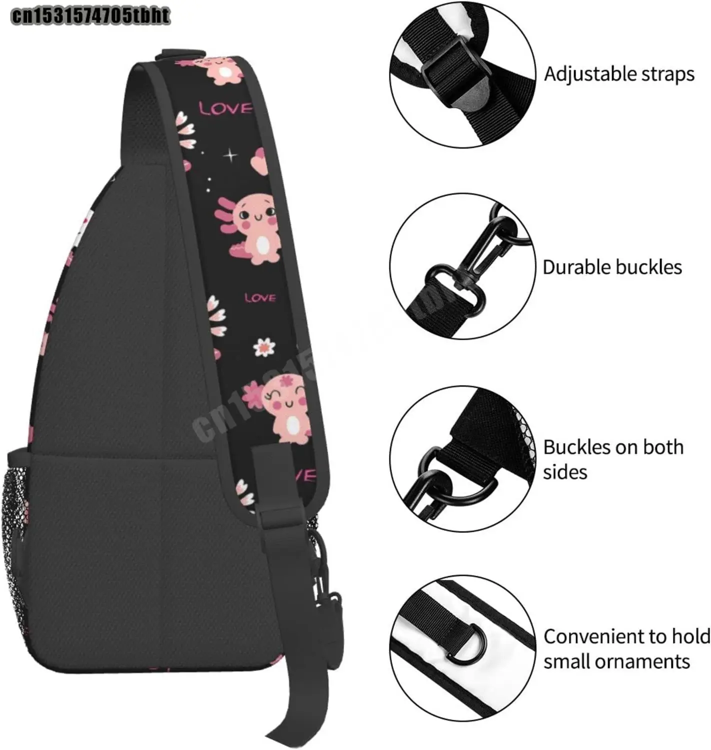 Axolotl Sling Bag Crossbody Chest Backpack Shoulder Daypack for Women Men Gym Travel