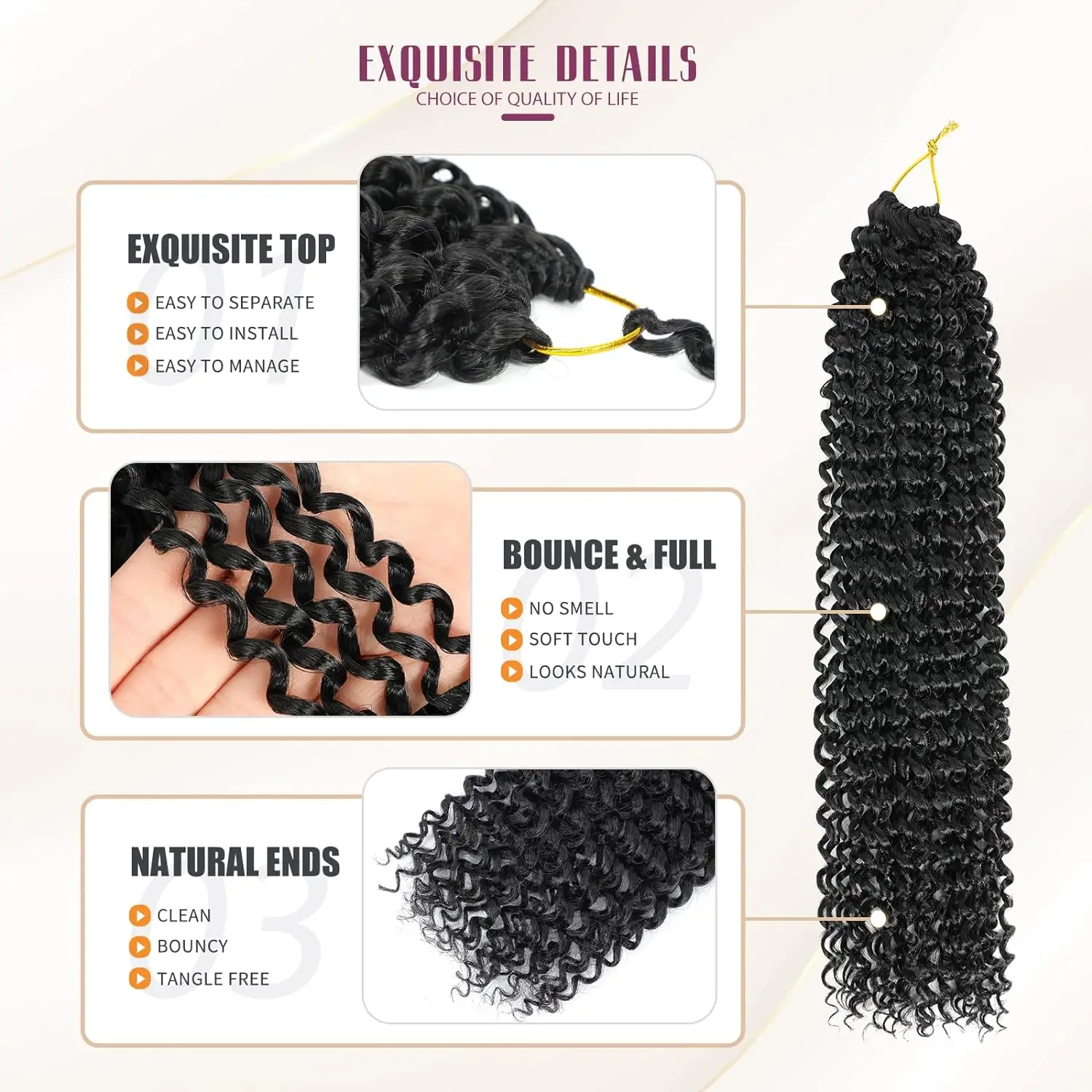 18“Passion Twist Hair 8Packs Freetress Water Wave Crochet Hair Synthetic Braiding Hair for Boho Locs, Faux Locs, Butterfly Style
