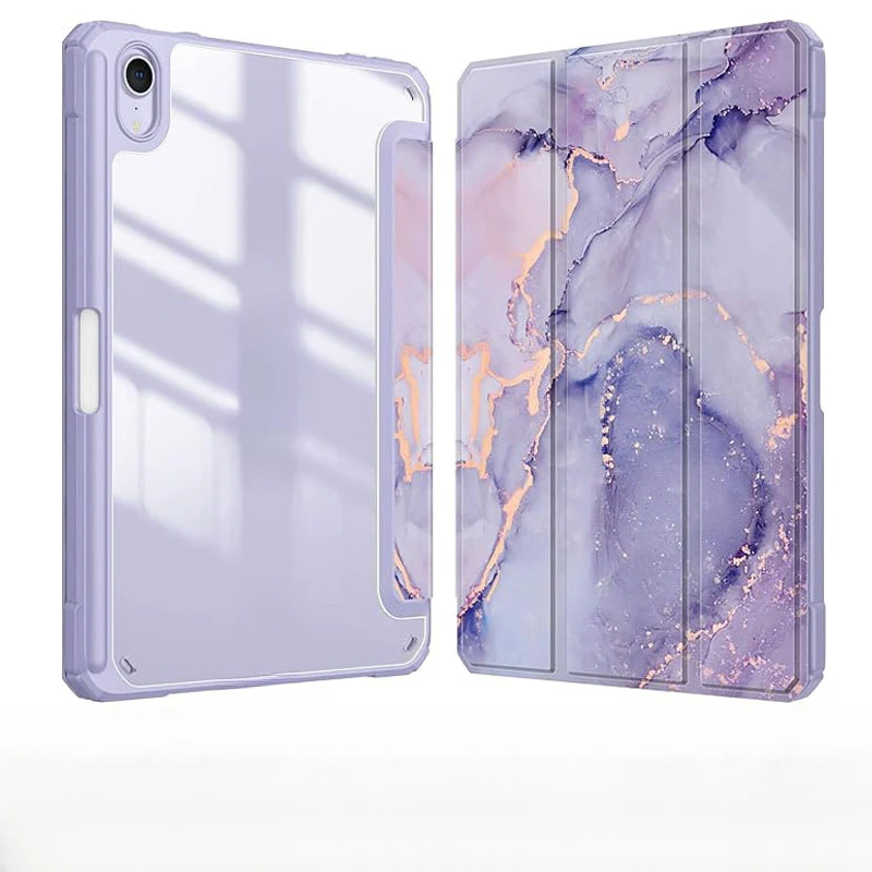 FOR iPad 10th Gen 11 Pro Air 7 5 Mini 6 Case Acrylic Tri-fold Stand Pen Holder Shockproof Tablet Cover